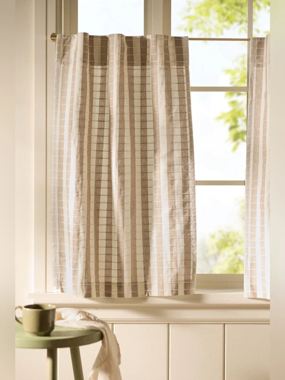 Anthropologie Cotton Woven Striped Cafe Curtains Set of 2 NEW